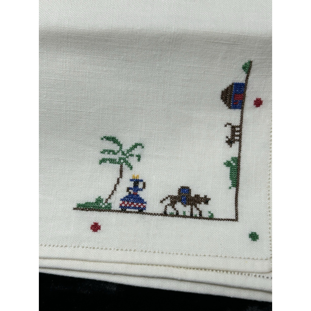 Four Hand Embroidered Napkins 17” X 17” African Women Vessel Head Palm Tree EUC